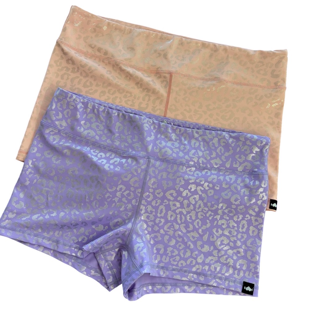 WodBottom Womens XXXL Leopard Foil Booty Shorts Bundle Purple & Pink Lot of 2